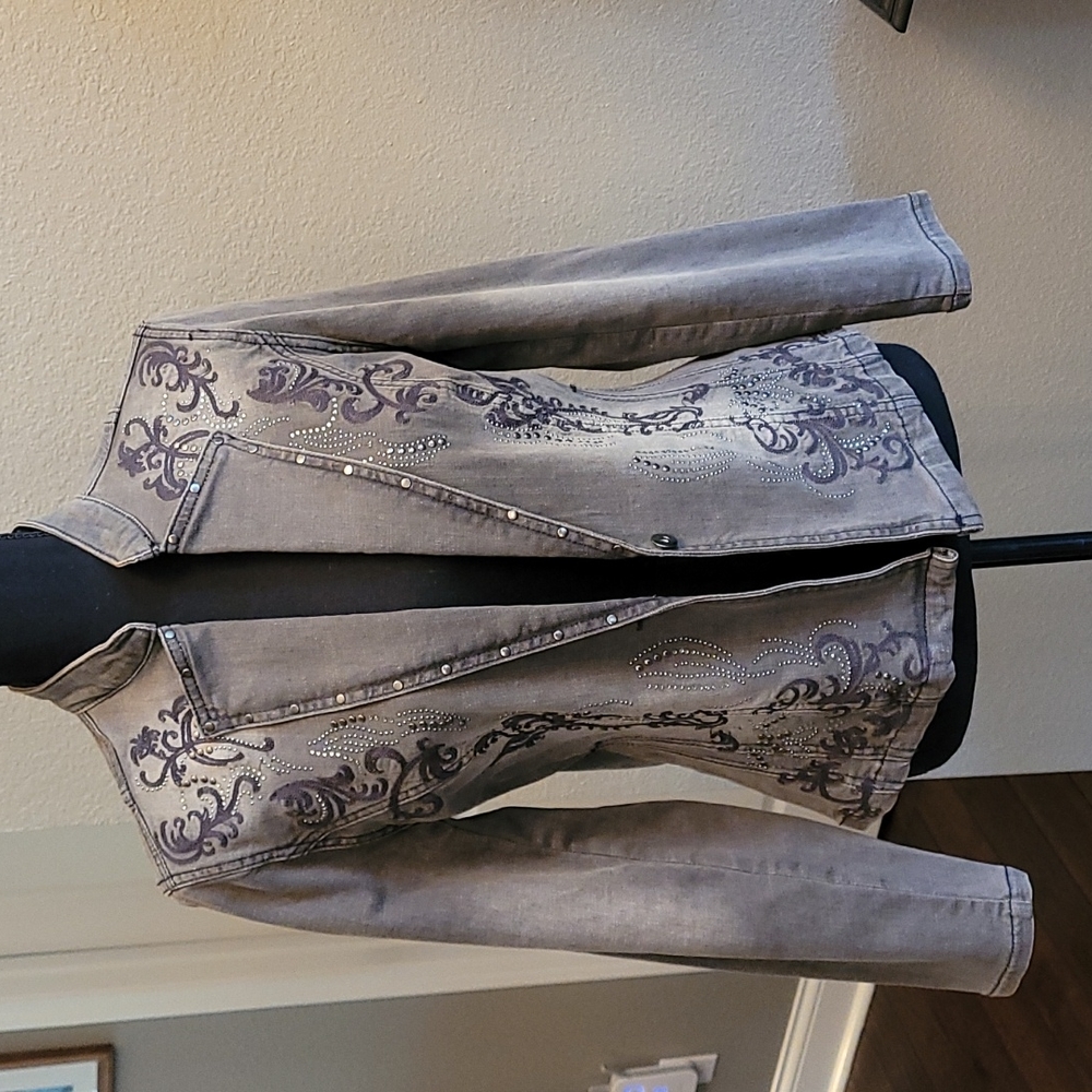 Reba gray decorated jean jacket